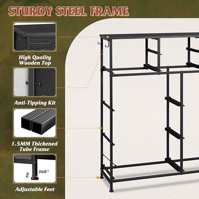 WLIVE Dresser for Bedroom with 10 Drawers, Fabric Dresser Chest of Drawers with Side Pockets and Hooks, Sturdy Metal Frame, Drawers Organizer Unit for Room, Hallway, Charcoal Black Wood Grain Print