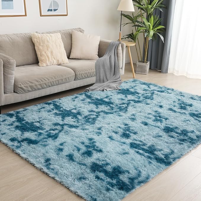 Luxury Area Rug, 6x9 Rugs for Living Room, Ultra Soft Rugs for Bedroom, Non-Slip Indoor Carpet for Nursery, Kids Room, Playroom, Home Decor, Tie-Dyed Blue