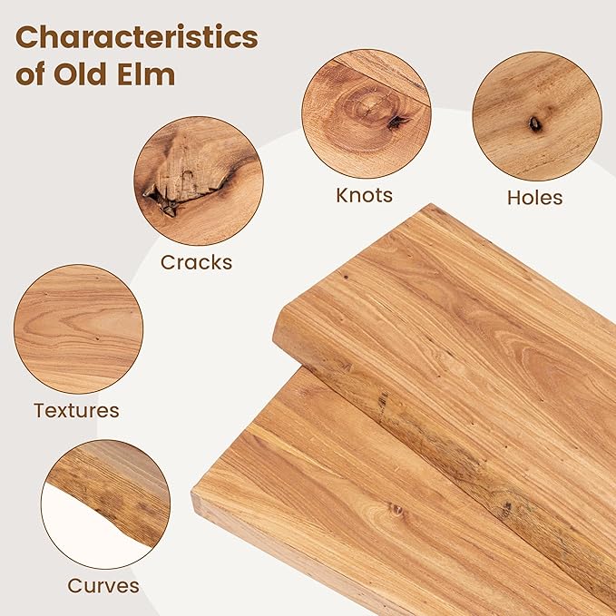 Rustic Elm Wood Floating Shelf for Wall, Flat Edge 48"W x 9.2"D x 1.4"H, 1 Pack with Invisible Bracket, Large Wall Mounted Storage Shelf for Living Room Bedroom Kitchen Bathroom Decor, Natural Finish