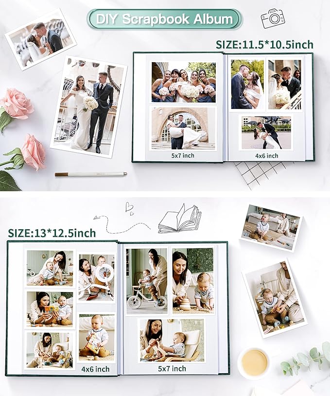 Popotop Photo Album Self Adhesive Scrapbook Album for 4x6 5x7 8x10 Pictures DIY Photo Book as Scrapbooking Supplies Kits, Birthday Gifts for Women Mom Wedding Baby Family Travel