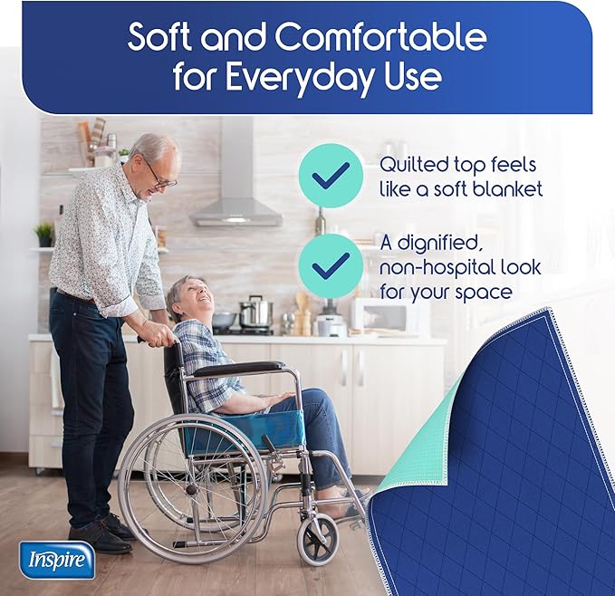 Inspire Waterproof Chair Pad, Dark Colored to Hide Stains, 18 x 24 – Quilted, for Incontinence Washable, for Adults and Kids Reusable Underpad