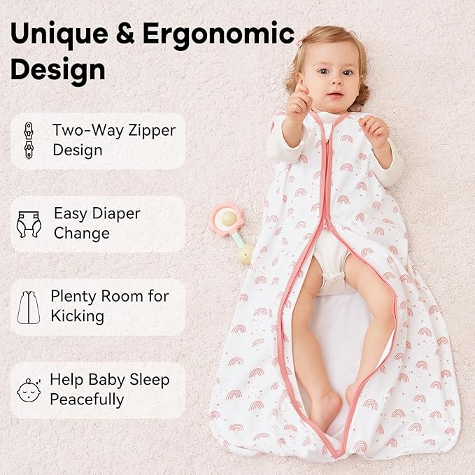 Baby Sleep Sack 6-12 Months 3 Pack 100% Cotton Lightweight 0.5 TOG Wearable Blanket Baby Sleep Bag with 2-Way Zipper for Newborn Infant Toddler Pink