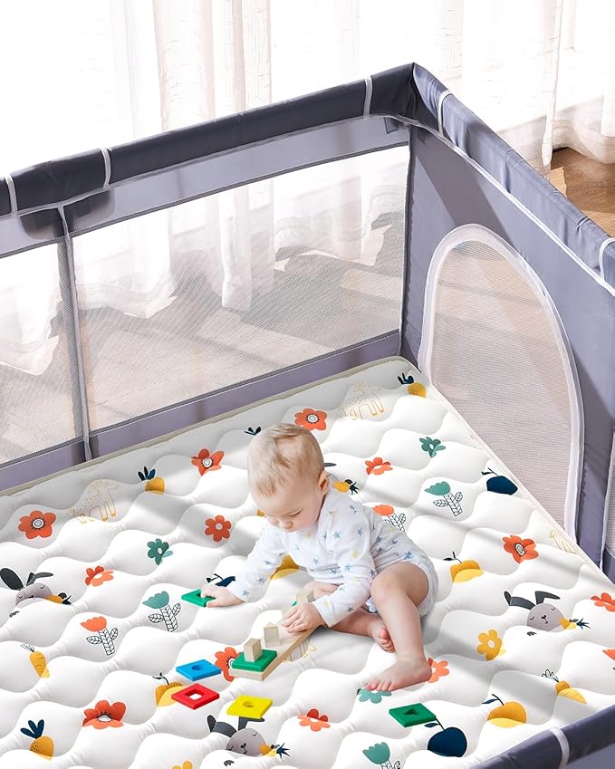 Odorless Premium Foam Baby Play Mat 36" x 36", Soft Microfiber Fabric Crawling Mat for Floor- Comfortable and Hypoallergenic, Non-Slip Cushioned Floor Playpen mat for Infants,Babies,Toddlers