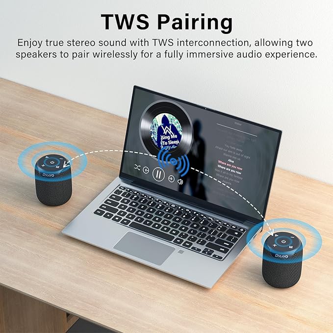 OHAYO Portable Bluetooth Speaker,IPX7 Waterproof Speakers, 15W Loud Stereo Sound, Wireless V5.3, AUX&TF-Card in, TWS, Built-in Mic, Black