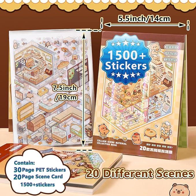 DIY 3D Sticker Scenes, 20 Sets (1500+) Cute Cartoon Stickers. Sticker Therapy. Create Your Own Mini Worlds. Perfect for Party Favors, Birthday Gifts for Adults & Kids