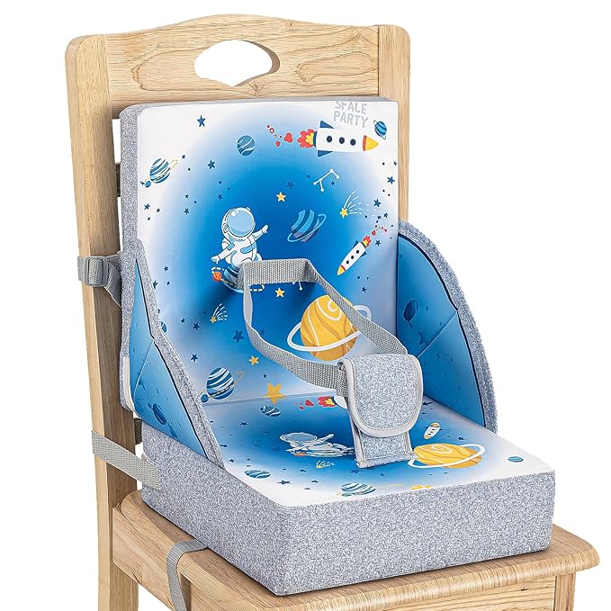 Toddler Booster Seat, Portable Baby Booster for Dining Table, Travel Toddler Chair with Adjustable Straps, Lightweight, Compact Design, Easy to Clean (Blue)