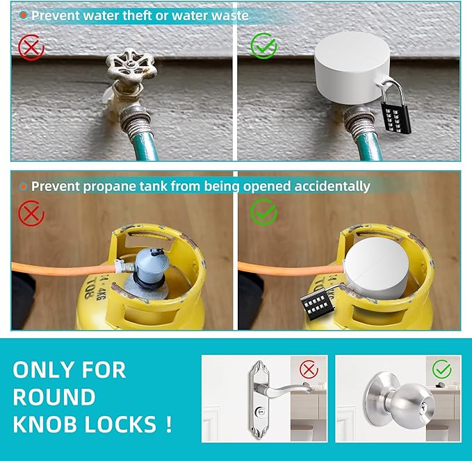 Door Knob Cover Lock with Combination Padlock, Child Proof Door Knob Covers, Door Knob Lockout Device for Dementia Elderly Safety, Renter Friendly Temporary Bedroom Door Lock (White)