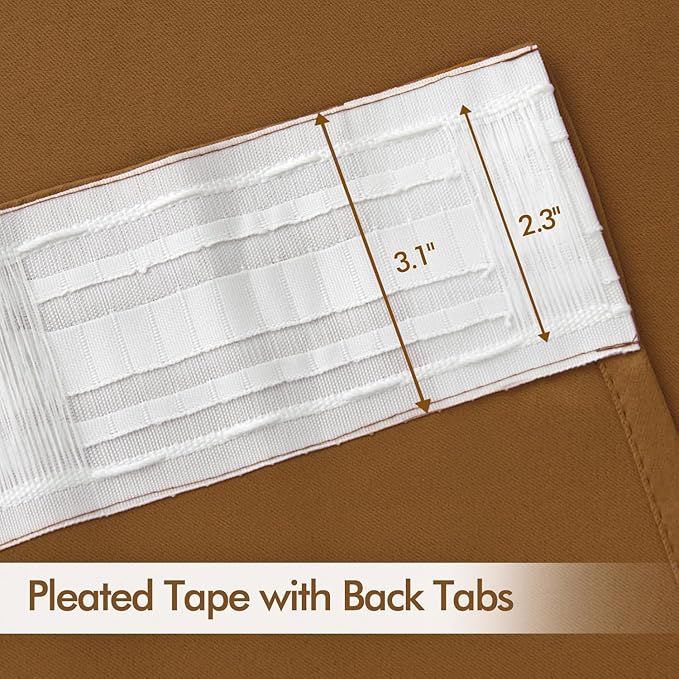 MIULEE Golden Brown Back Tab Blackout Curtain 96 Inch Long 2 Panels Set for Bedroom, Rod Pocket/Pinch Pleat Thermal Insulated Living Room Darkening Pleated Light Blocking Floor to Ceiling Drape