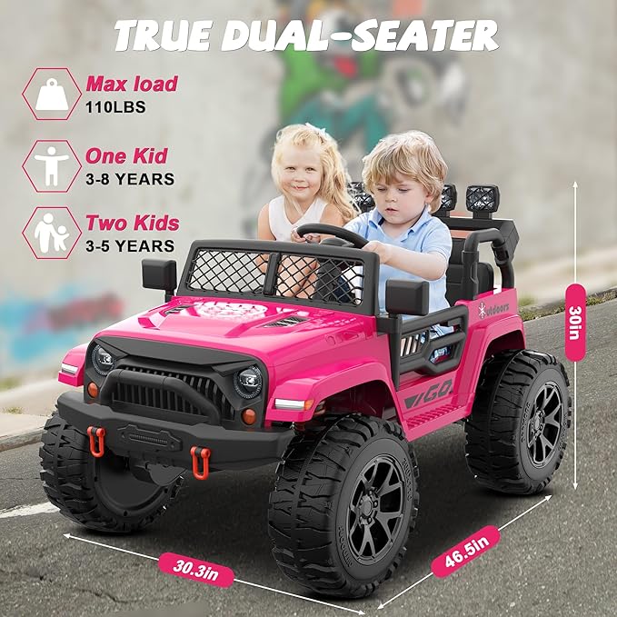 ANPABO 24V 2 Seater Ride On Car for Kids w/EVA Tires, 4X200W Motors, 4 Shock Absorbers, 2.4G Remote Control, Bluetooth Radio, LED Headlights & Searchlights, Electric Car for Kids Ages 3-8, Pink