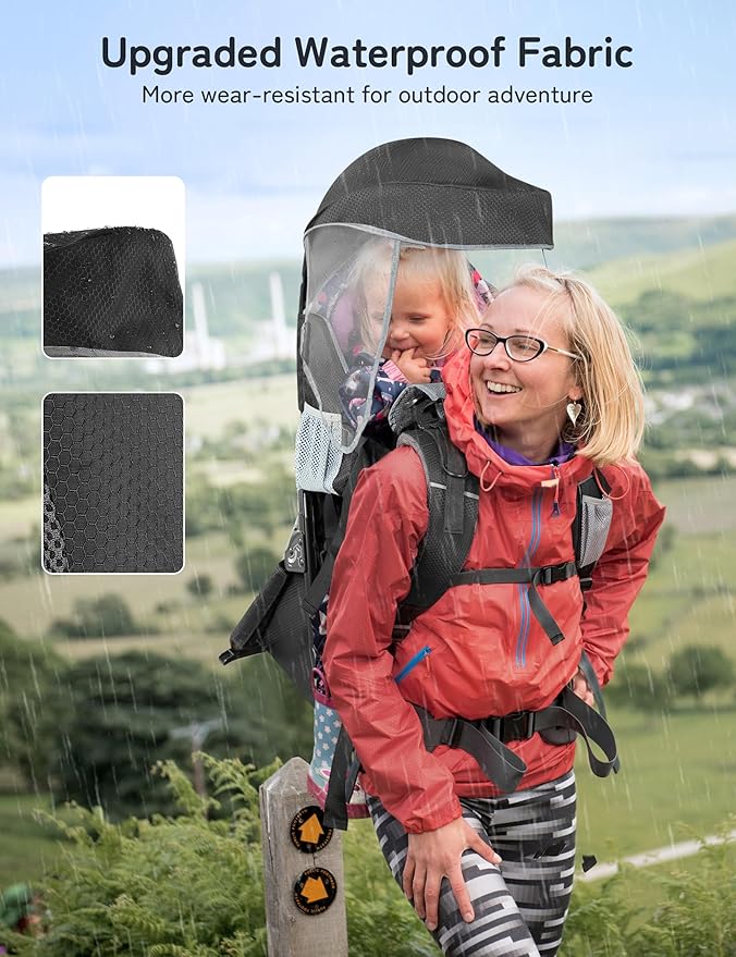 besrey Baby Backpack Carrier, Toddler Hiking Backpack with Safety 3-Height Seat, Adjustable Straps&Waist Belt, Foldable Frame Lightweight Large Capacity Child Carrier for Hiking (Black/Grey)