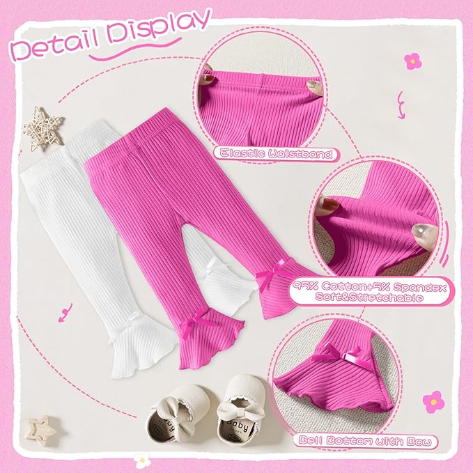 Newborn Toddler Baby Girl Pants Leggings Ribbed Straight Flare Infant Girl Pants Leggings Bell Bottoms 5 Packs