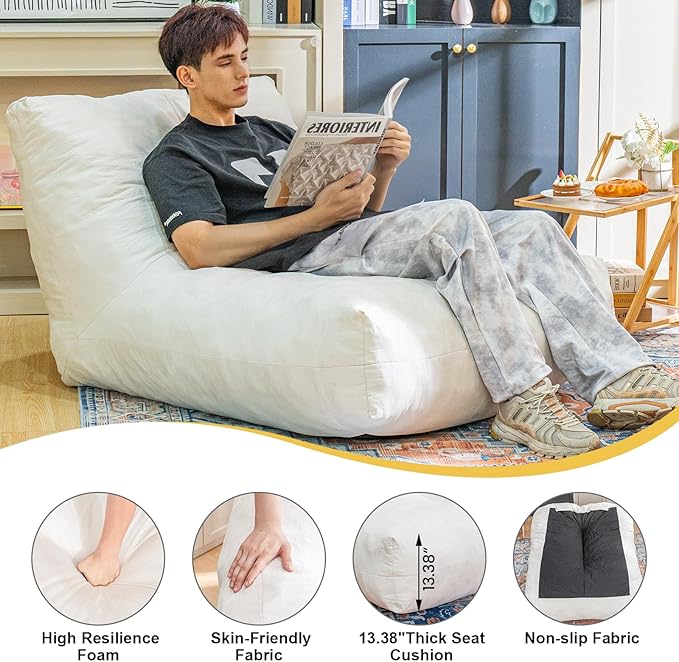 Bean Bag Chair Lazy Bean Bag Sofa, Floor Beanbag Chairs with Stuffed High-Density Foam, Memory Foam Bean Bag Sofa for Living Room, Bedroom and Office