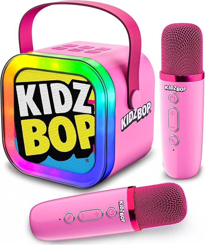Move2Play, Kidz Bop Mini Karaoke Machine for Kids | Official Kidz Bop Merchandise | 2 Microphones | Connect with Bluetooth | 3, 4, 5, 6, 7+ Year Old Gift | Toy for Girls, Boys, & Toddler