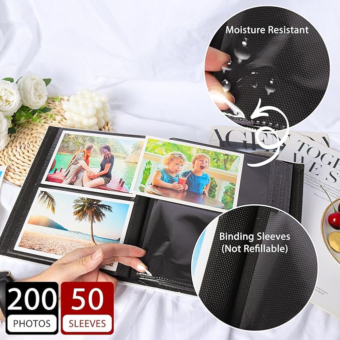 RECUTMS Photo Album 4x6 200 Photos Premium Leather Cover with Front Window for Wedding Family Baby Vacation (Dark Green)