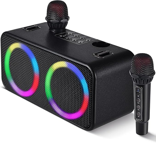 Karaoke Microphone Machines Kids Adults, Karaoke Machine Bluetooth Sound Effects, Bluetooth Wireless Speakers Kareokee Machine Light TF Card/USB Portable Home Party Outdoor/Indoor, Black