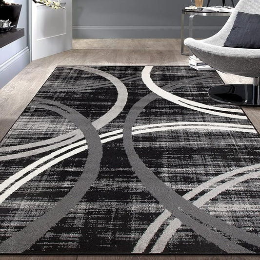 Rugshop Modern Wavy Circles Design Area Rug 3'3" x 5' Black