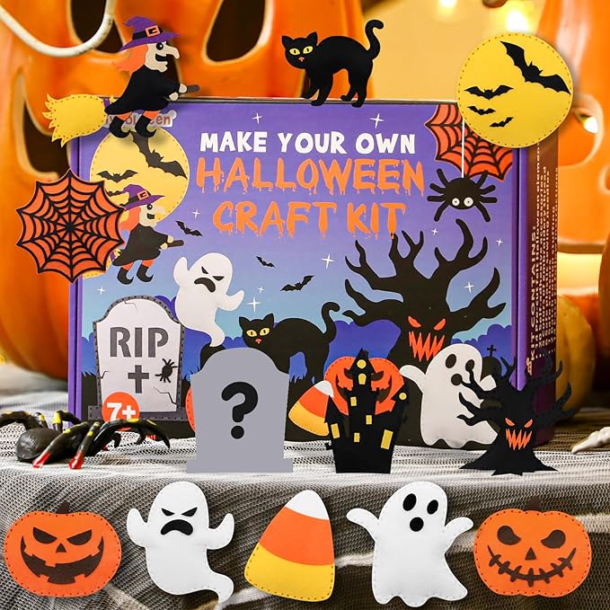 CiyvoLyeen Halloween Craft Kit Kids DIY Crafting and Sewing Set HalloweenStuffed Animal Felt Plushie for Girls and Boys Educational Beginners Sewing Set Sewing Kits for Kids Age 8 9 10 11 12