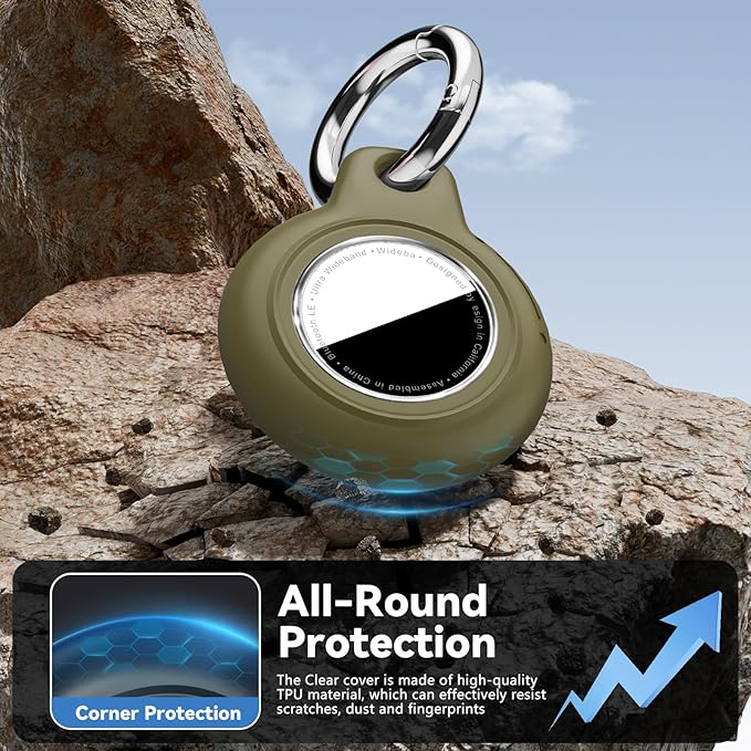 Upgrade Waterproof Airtags Holder with Apple Airtags Keychain, Hard PC Air Tag Case, Anti-Scratch & Shock Air tag Holder,Men's Women's Keyrings & Keychains, for Dog,Car Key,Luggage -Army Green