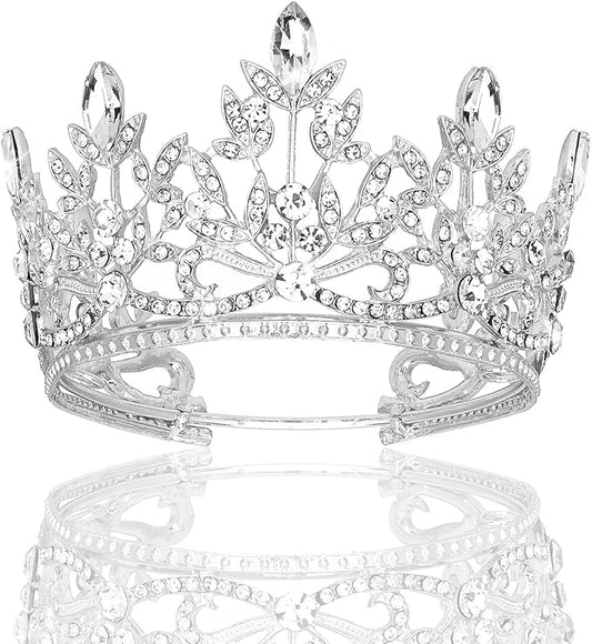 CAVETEE Mini Crown Cake Topper, Small Princess Tiara Crystal Crown Flower Bouquets Accessories for Cake Topper, Flower Arrangements and Decorations (silver)