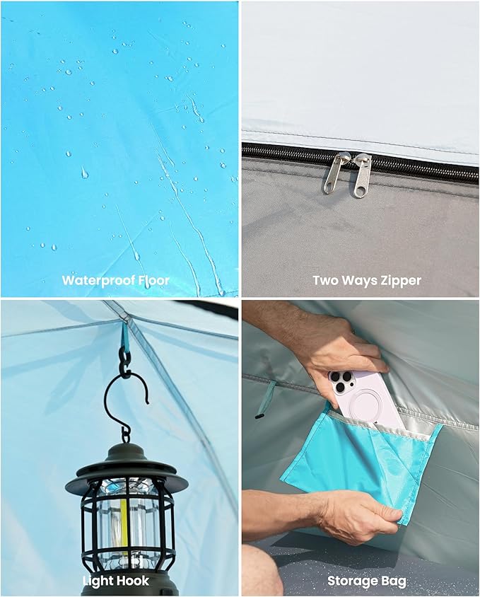 OutdoorMaster Beach Tent for 3/4 Person - Easy Setup Sun Shade Shelter, Portable Beach Shade Sun Canopy with UPF 50+ UV Protection, Removable Skylight Family Size