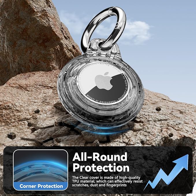 Upgrade Waterproof 2 Pack Airtags Holder with Apple Airtags Keychain, Hard PC Air Tag Case, Anti-Scratch & Shock Air tag Holder, Men's Women's Keyrings & Keychains-Clear Black+ Clear Pink