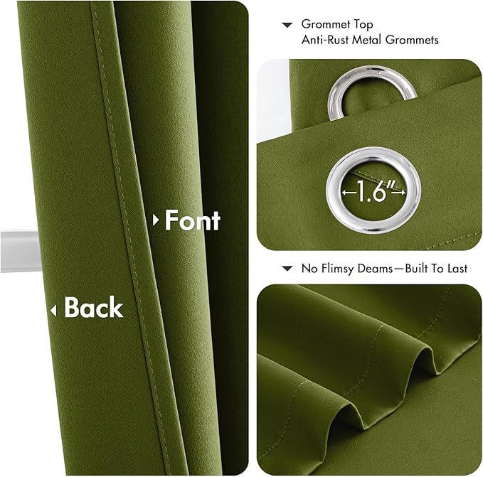 MIULEE Light Olive Green Blackout Curtains for Bedroom Living Room 96 Inches Long 2 panels, Thermal Insulated Room Darkening Drapes Grommet Top Noise Reducing Light Blocking Window Curtains 40x96 Inch
