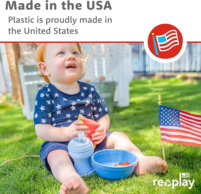 Re-Play 12 Oz. Toddler Bowls for Snack and Everyday Dining - Dishwasher and Microwave Safe - Made in USA - Set of 3-5.75" x 5.75" x 2" - Beach Baby
