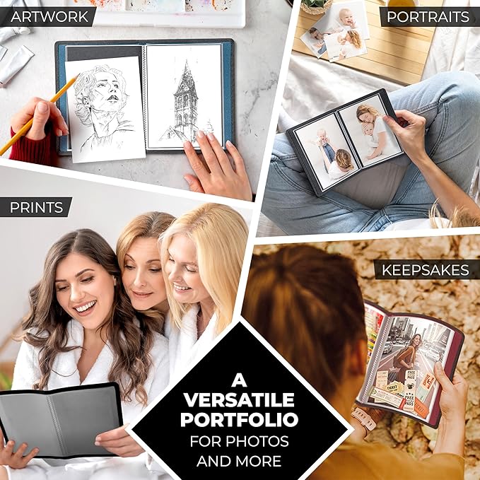 Dunwell Small Photo Album 5x7 (2-Pack), Mounting Paper, 5 x 7 Art Portfolio Binder, 24 Sleeves Display 48 Pages, Acid-Free Poly Professional Picture Book for 5x7 Artwork, Postcards