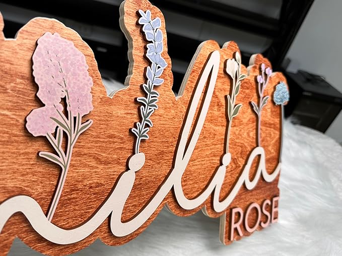 Personalized Nursery name sign for girls, Wildflowers Wooden baby name sign, Custom flower kids room decor, Baby shower, Boho nursery decorations gift/11