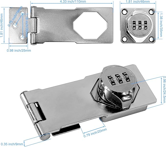 Password Rotary Hasp Locks,Silver 1 Pack Cabinet Locks with Combination,Keyless Security Latch for Sliding Barn Door, Gate, Small Door, Closet, Drawers
