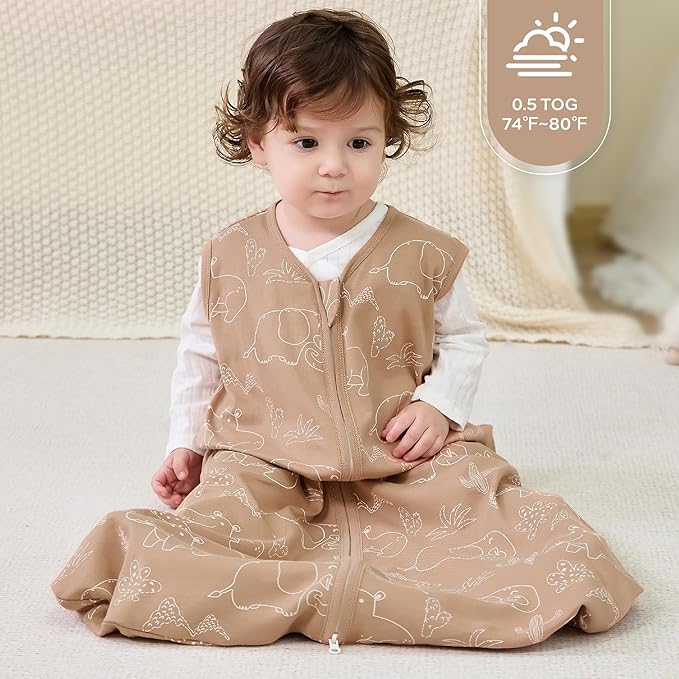 JELLYMONI Baby Sleep Sack 0-6 Months 0.5 Tog Wearable Blanket for Baby, 100% Cotton 3 Pack Infant Toddler Sleeping Sack Lightweight Soft 2-Way Zipper Sleepsack