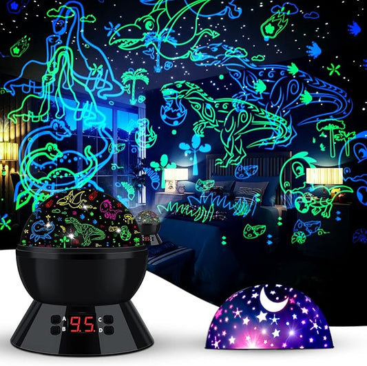 MOKOQI Dinosaur Night Light Projector for Kids Toys for Boys Room, 360 Degree Rotation with 17 Colors Dino Projection Light for Toddler Nightlight Lamp Birthday Gifts for Boys Bedroom Decor