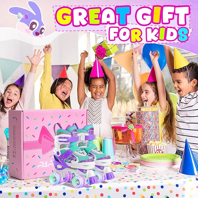 PAPAISON Adjustable Roller Skates for Girls Illuminating Wheels, Kids Toddler Rollerskates Ages 4-6 5-8 8-12