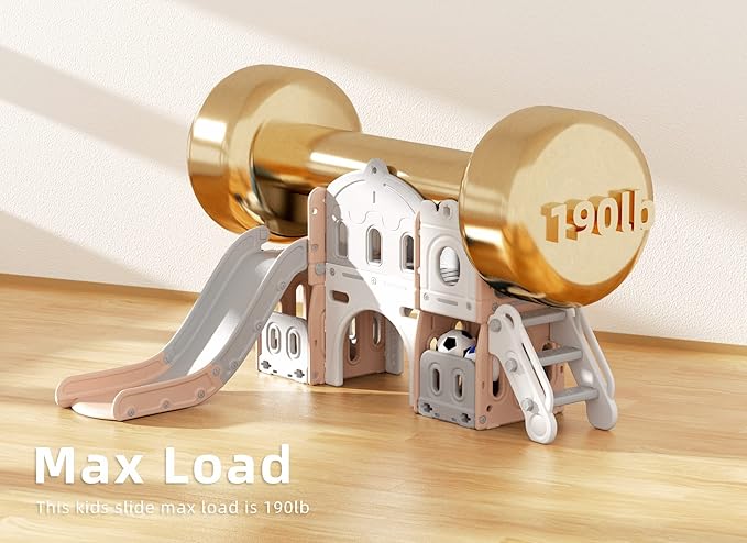 XJD 7 in 1 Toddler Slide Set, Kids Slide for Toddlers Age 1+, Toddler Climber Slide PlaySet with Basketball Hoop and Ball,Outdoor Indoor Playground for Toddlers 1-3 (Pink)