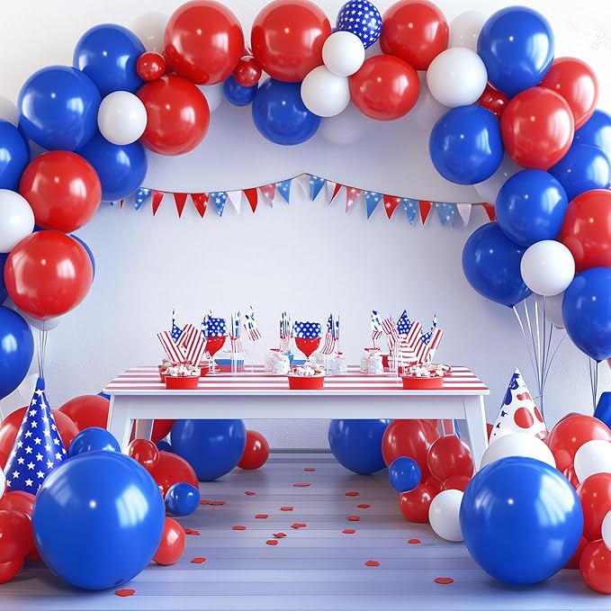 RUBFAC 129pcs Royal Blue Balloons Different Sizes 18 12 10 5 Inch, Blue Balloon Arch Kit Garland for Birthday Party Graduation Baby Shower Baseball Nautical Party Decoration