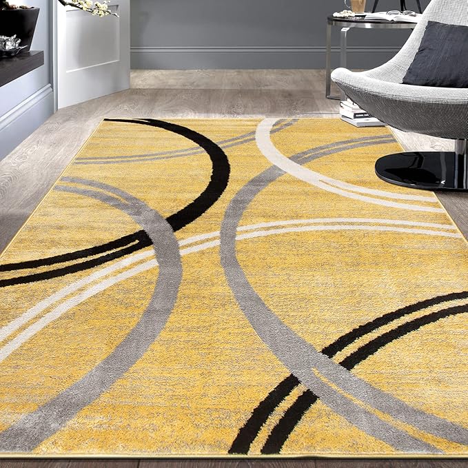 Rugshop Modern Wavy Circles Design Area Rug 9' x 12' Yellow