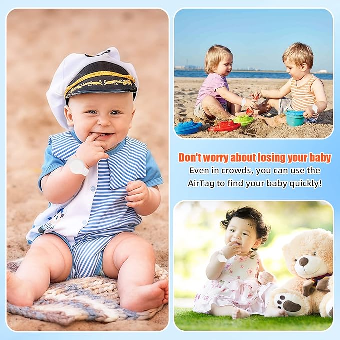 Kids Waterproof Airtag Bracelet Compatible with Apple AirTag, Hidden Silicon Protective Case for Air Tag GPS Tracker Holder, Adjustable Anti-Lost Watch Band for Toddler Child (White)