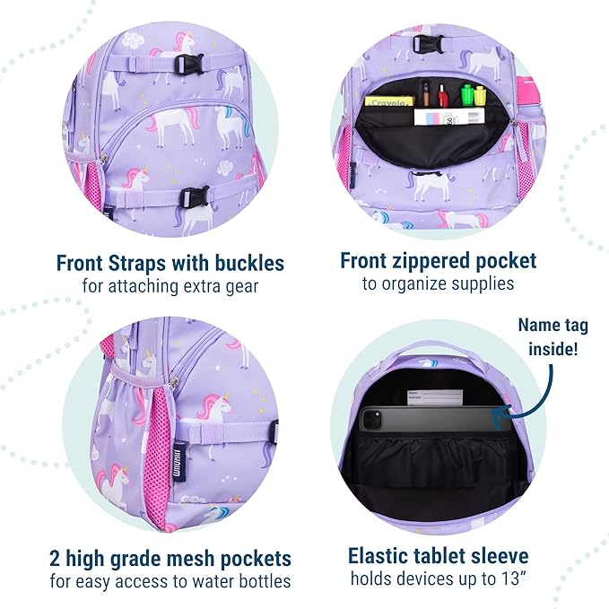 Wildkin ECO rPET 15-inch Kids Backpack – Sustainable, Padded, Adjustable – Unicorn