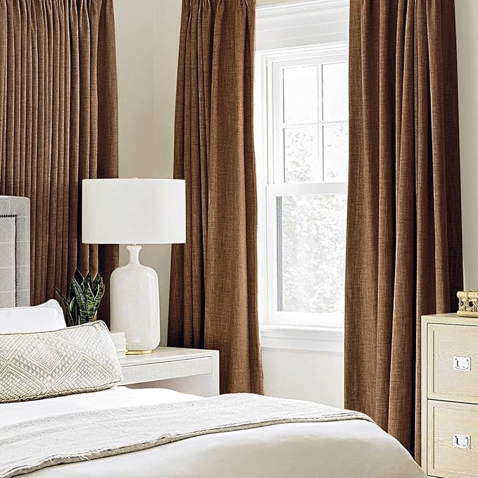 MIULEE Linen Curtains for Bedroom 100% Blackout Thermal Insulated Brown Grommet Room Darkening Curtains & Drapes Fall Decor for Living Room Nursery 52 x 54 Inch (2 Panels)