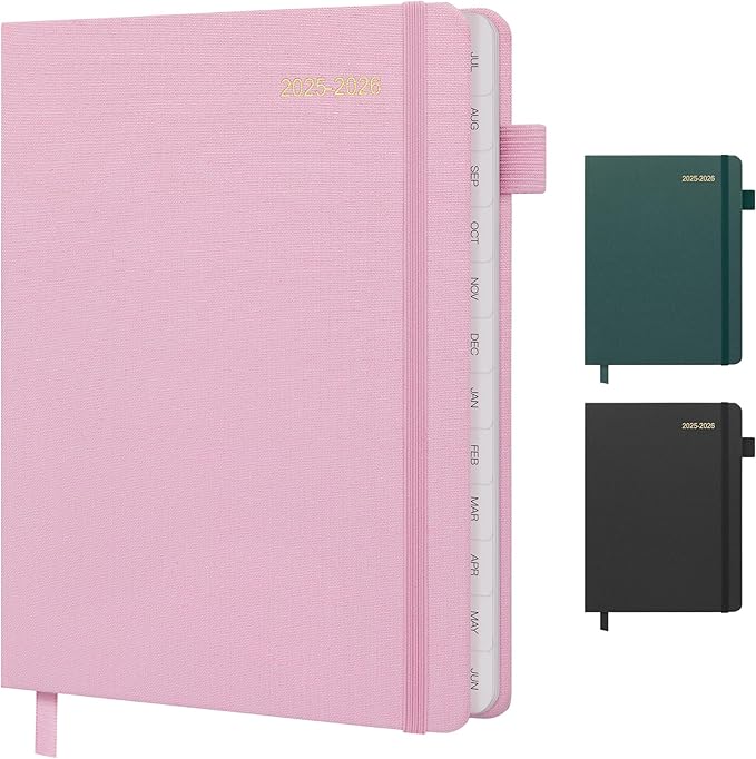 Planner 2025-2026, Academic Linen 2025-2026 Monthly Planner July 2025 to June 2026, Weekly & Daily Organizer with Tabs, Note Pages, Hardcover 5.65" x 8.15"- Ideal for School, Work & Productivity-Pink