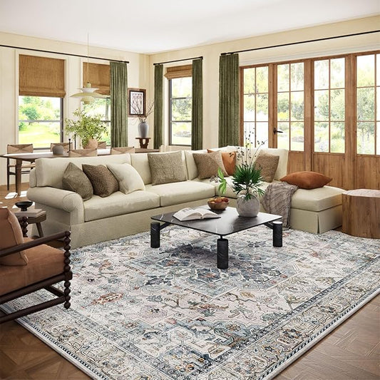 10x14 Area Rugs for Living Room: Washable Bedroom Rug Boho Vintage Rugs Stain Resistant Non Slip Low Pile Soft Lightweight Carpet for Kitchen Dining Room Farmhouse Nursery Kids Room Home Office