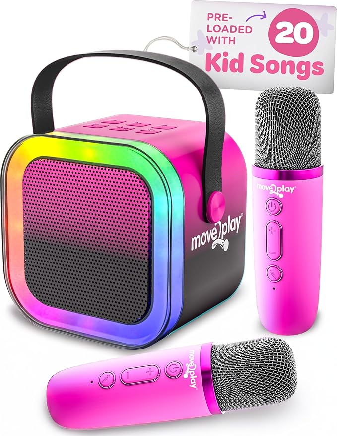Move2Play, Karaoke Machine for Kids | Includes 20+ Kid Songs | 2 Microphones | Connect with Bluetooth | 3, 4, 5, 6, 7+ Year Old Gift | Toy for Girls, Boys, & Toddler | Birthday Present