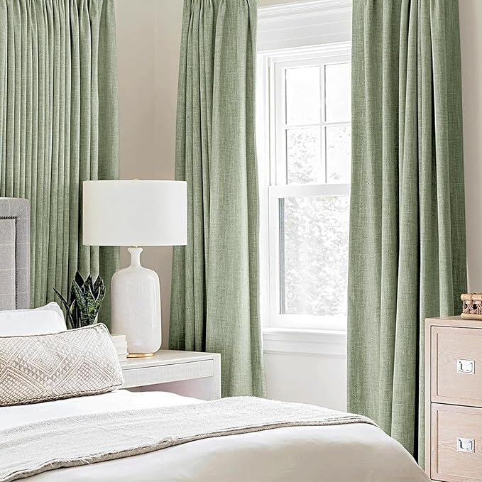 MIULEE Linen Blackout Curtains and Drapes 100% Room Darken Thermal Insulated Grommet Window Panels with Coating 2 PCs W 42 x L 90 inches Sage Green