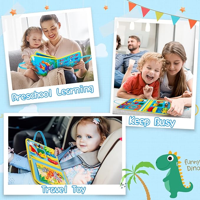 MORNOR Busy Board for Toddlers 1-4, Sensory Activity Board for Learning, Travel Toys, Montessori Toys for Fine Motor Skills, Gift for Boys & Girls (Blue)