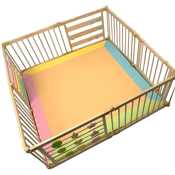 Zety Compatible Baby Play Mat - PU Leather Baby Playpen Mat - Waterproof Baby Play Mats for Floor - 1.5" Thick High Density Foam Play Mat (Colored, 8-Panel) (Colored, 8-Panel)