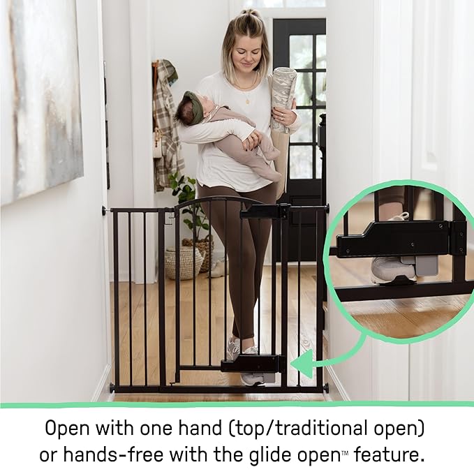 Ingenuity Easy Open Baby Gate & Dog Gate, Hands-Free Open Patent-Pending Foot Pedal, 27.5"-52" Wide, 28" Tall, Hardware or Pressure Mounted, Install in Doorway, Bottom of Stairs, or Wall - Espresso