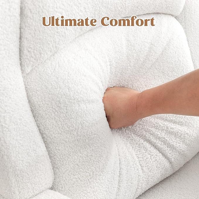 Rocking Chair Nursery, Nursing Rocking Chairs for Mom Nursery, Comfy Wingback Glider Rocking Armchair with Foot Rest and Side Pocket for Nursery Living Room Bedroom, Teddy White