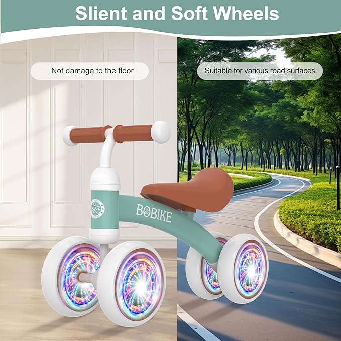 Baby Balance Bike Toys for 12-36 Months Kids Toy Boy and Girls Gifts Toddler Best First Birthday Gift Children Walker No Pedal Infant 4 Wheels Bicycle (Colorful, Green-Light)