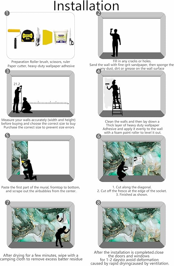 Green Marble Wallpaper Abstract Fabric Wall Mural for Living Room Bedroom Dining Room Basement(Not Self-Adhesive)