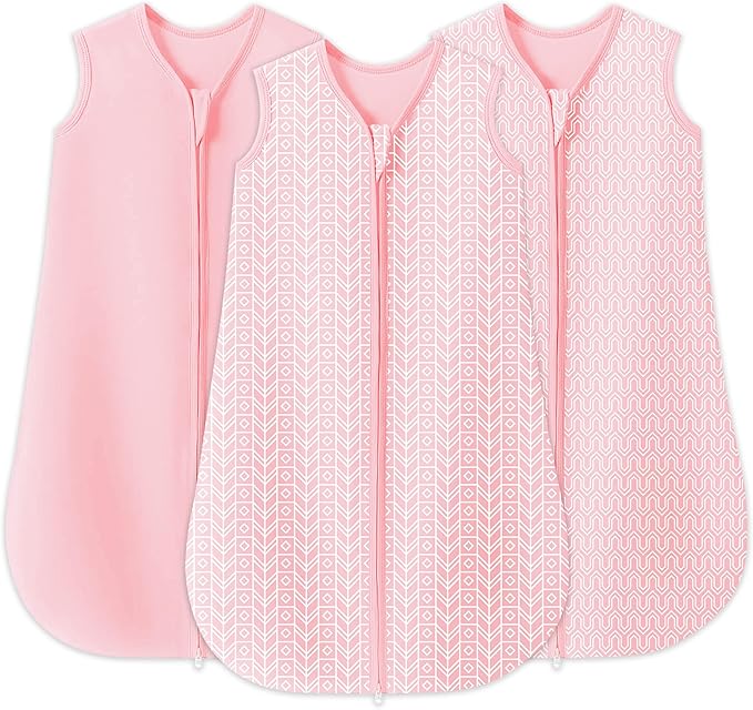 SWEET DOLPHIN Baby Sleep Sack 18-24 Months - 100% Cotton 2-Way Zipper TOG 0.5 Infant Wearable Blanket, Newborn Essentials Toddler 3 Pack Sleeping Sacks - Pink